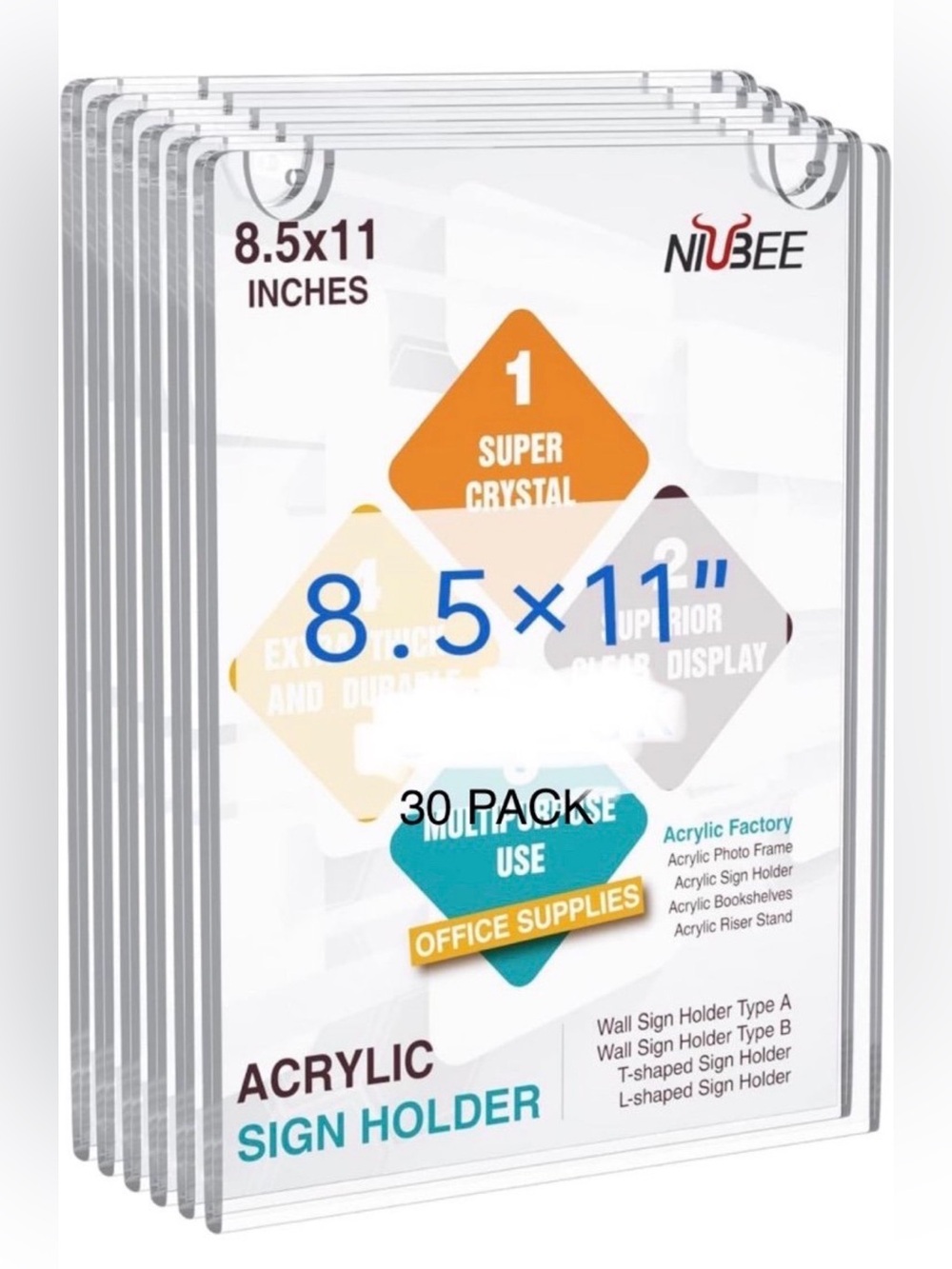 NEW Open Box *READ 30 Pack Acrylic Sign Holder 8.5 x 11in Clear Wall Mount Frame